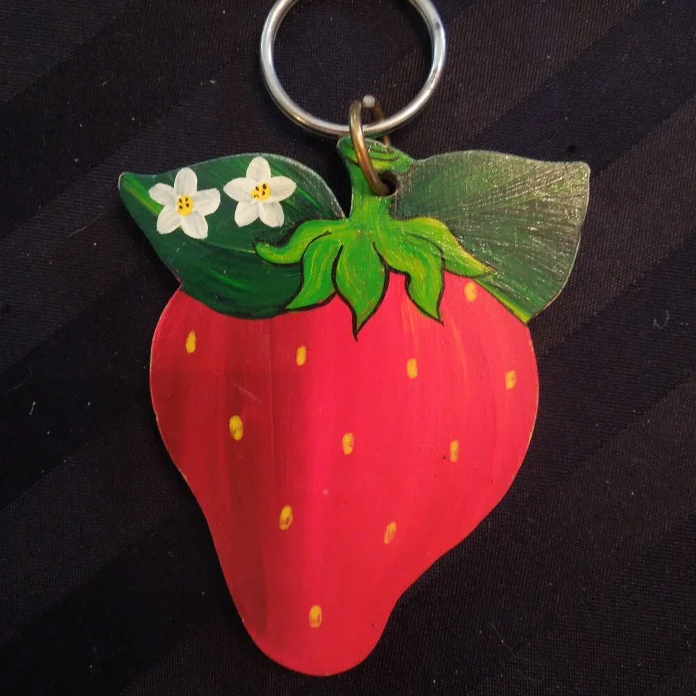 Vintage Signed Mary McDaniel Strawberry Keychain